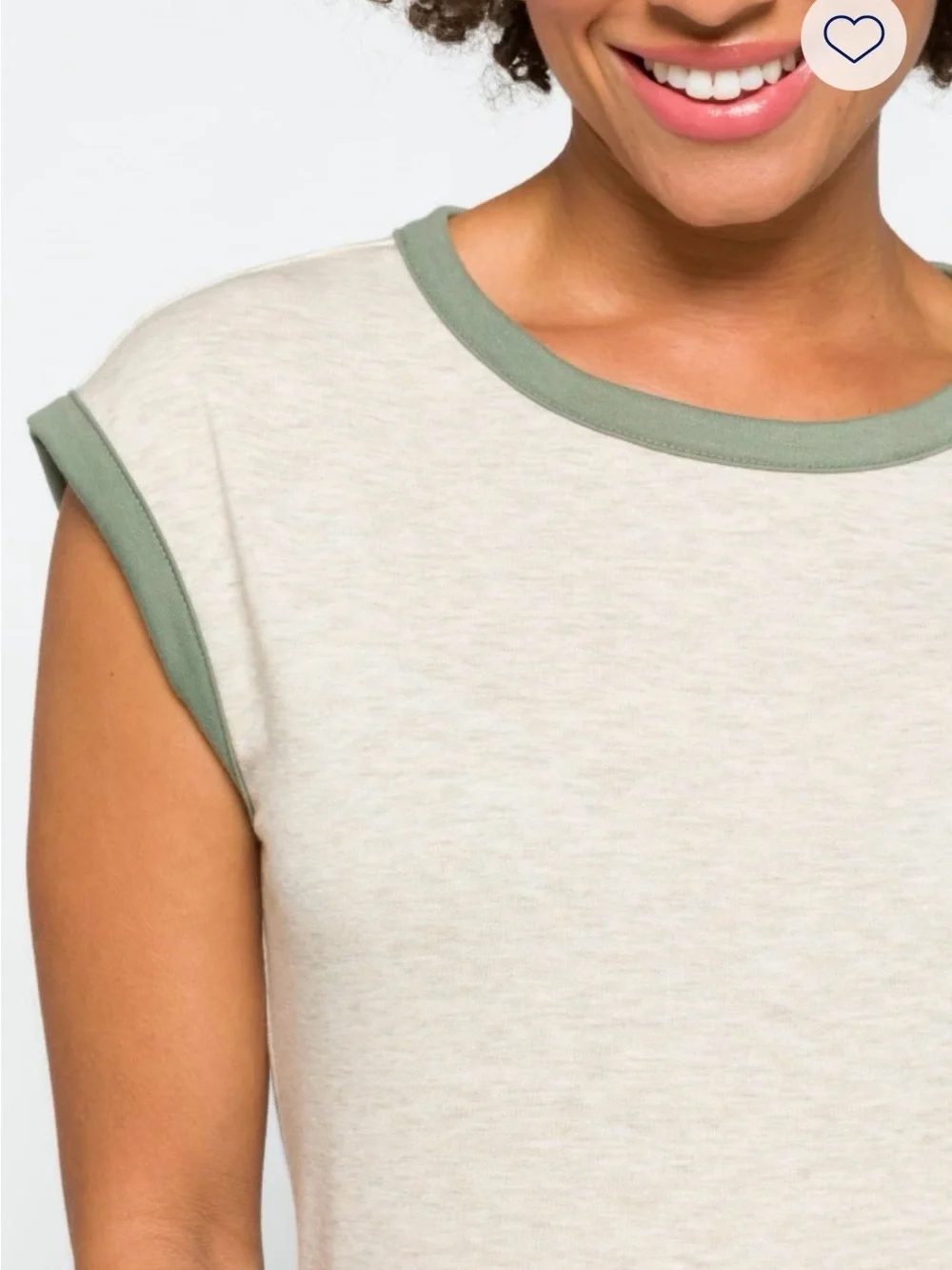 Pink Clover Iggy Short Sleeve Knit Top Cream with Sage Trim - Picture 4 of 10